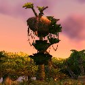 Crashed zeppelin spiked on a tree