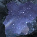 Looking from a ravine at the stars in the night sky