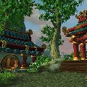 Mists of Pandaria -- Pandaren architecture at the edge of a forest