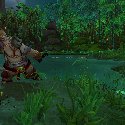 Mists of Pandaria -- Pandaren Monk with a Mirror Strider Glassfin Lake, Jade Forest