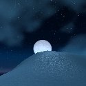 Moon over the snowy top of a hill