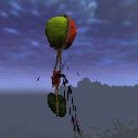 Oil jerrycan hanging under a balloon