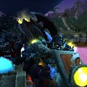 Troll and a Tauren in a bike on a zeppelin
